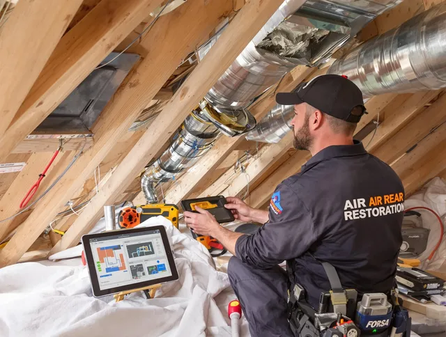 Concord Air Duct Cleaning technician performing precise duct repair work in Concord