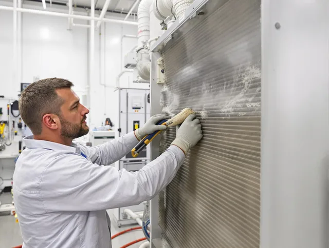 Concord Air Duct Cleaning technician performing precision commercial coil cleaning at a Concord business