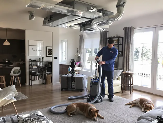 Concord Air Duct Cleaning technician performing detailed indoor duct cleaning for improved air quality in Concord