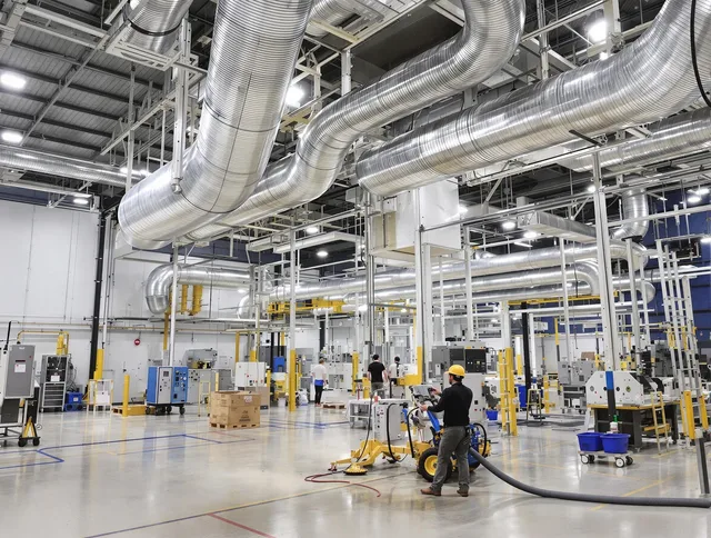 Concord Air Duct Cleaning team performing comprehensive industrial duct cleaning at a large facility in Concord